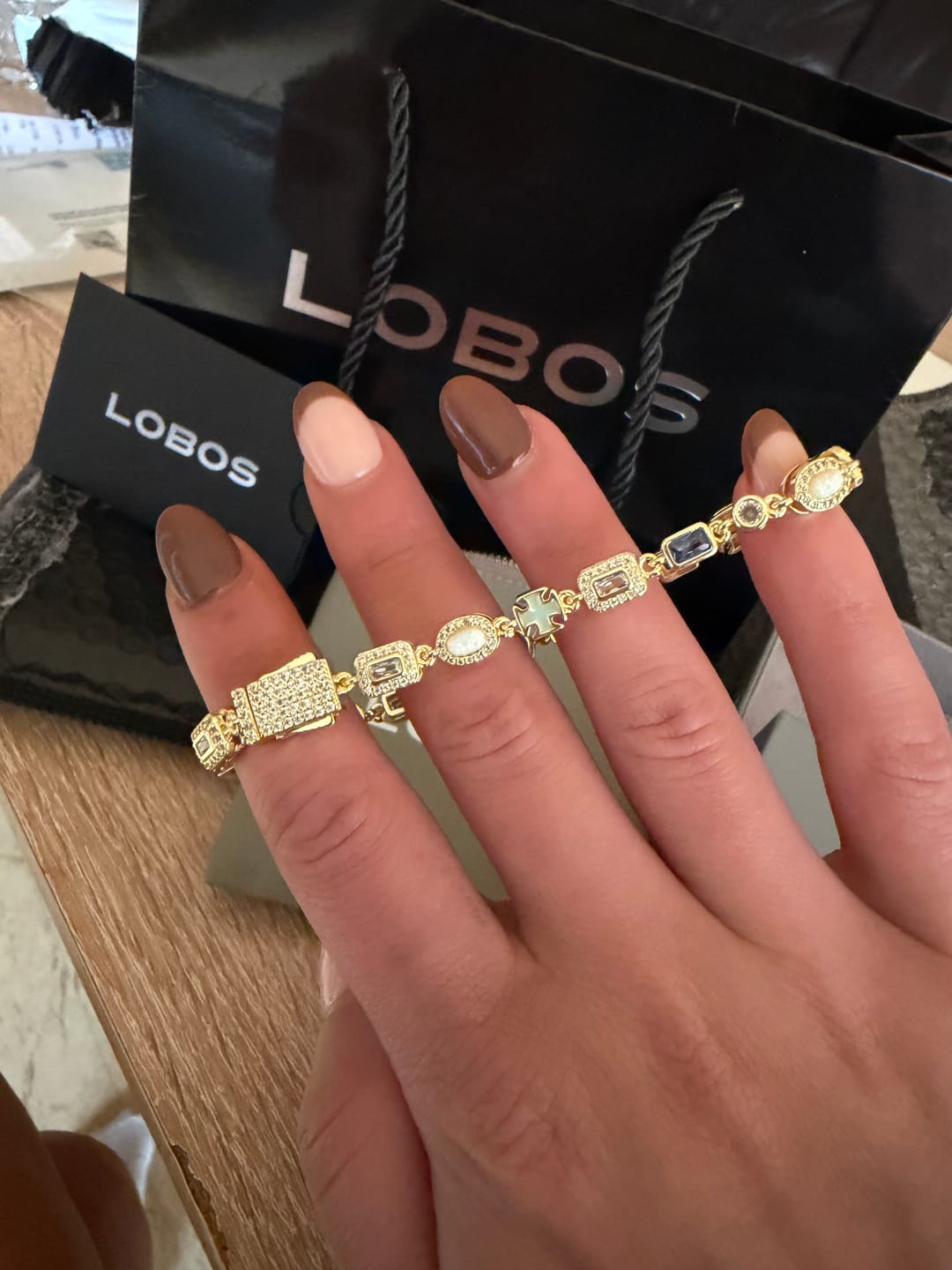 Customer photo review of BLACK MOTIF TENNIS BRACELET - GOLD PLATED