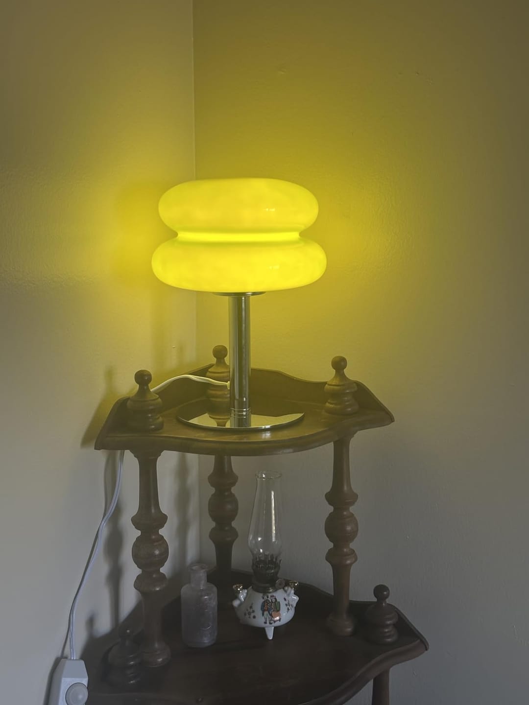 Customer photo review of Glass Table Lamp | Handcrafted Shade on Chrome Base, LED Included | 11 in Retro Bedside & Living Room