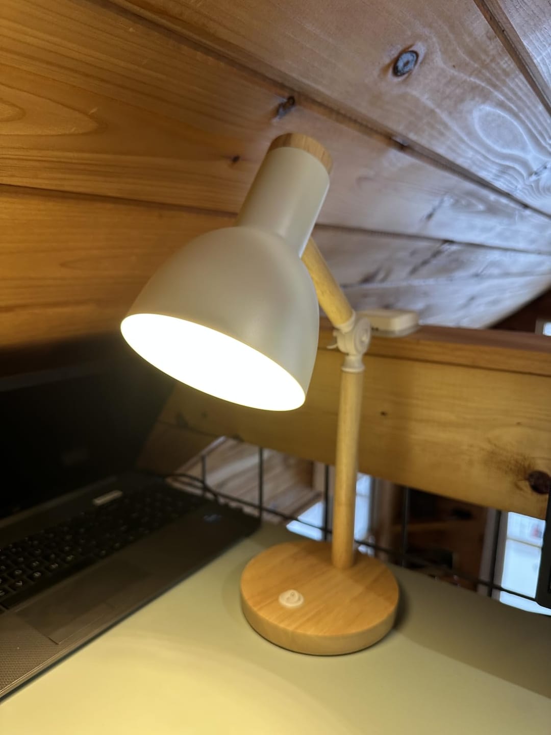 Customer photo review of Adjustable Desk Lamp | Rubberwood Base with Tilting Metal Shade | Takes E27 Bulb, 5 Colors, Study & Bedroom