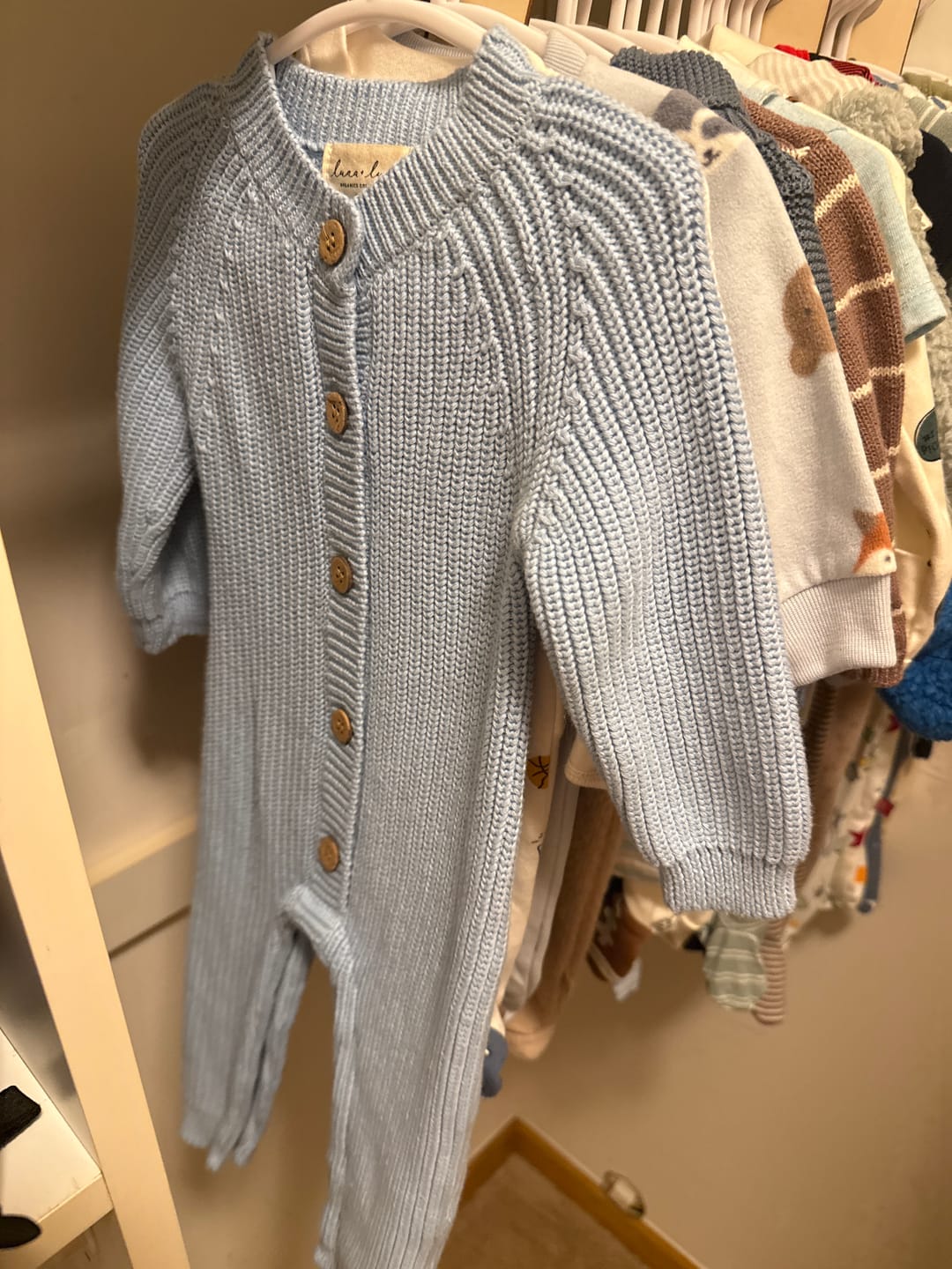 Customer photo review of Classic Chunky Knit Jumpsuit - Powder Blue
