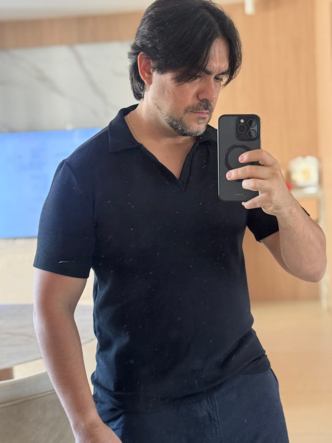 Customer photo review of Camisa Polo Italiana Tricot Preta