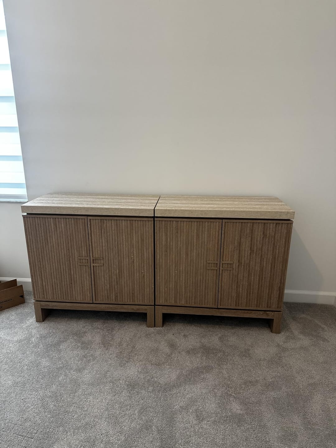 Customer photo review of Anton 32" Fluted Buffet Cabinets with Travertine Top (Set of 2)