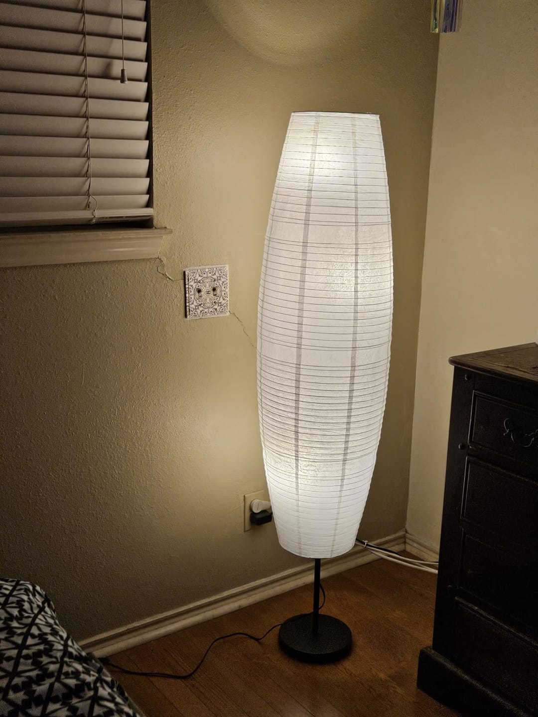 Customer photo review of Rice Paper Floor Lamp | 54 in Paper Column on a Slim Metal Frame | Japandi Style, 2-Bulb, Plug-In