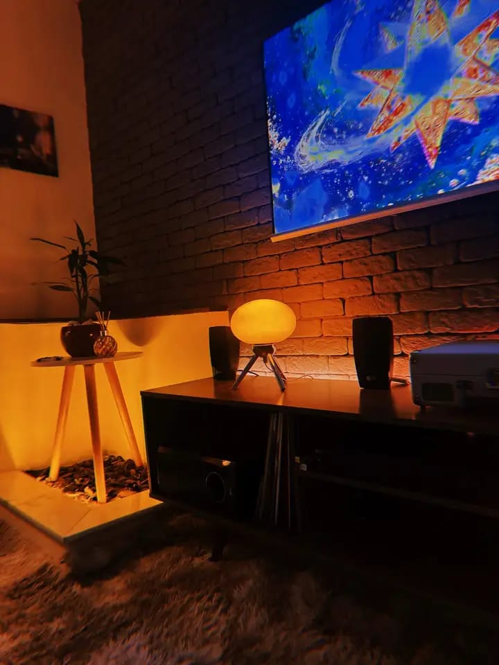 Customer photo review of Glass Globe Table Lamp | Glossy Orb Shade on Polished Metal Tripod | 10-12 in Retro Lamp in Mint, Cream or Red