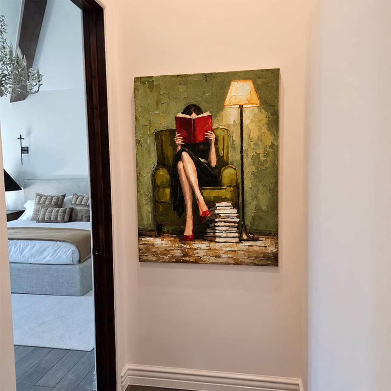 Customer photo review of Quiet Reading Moment-Literary Woman Oil Painting