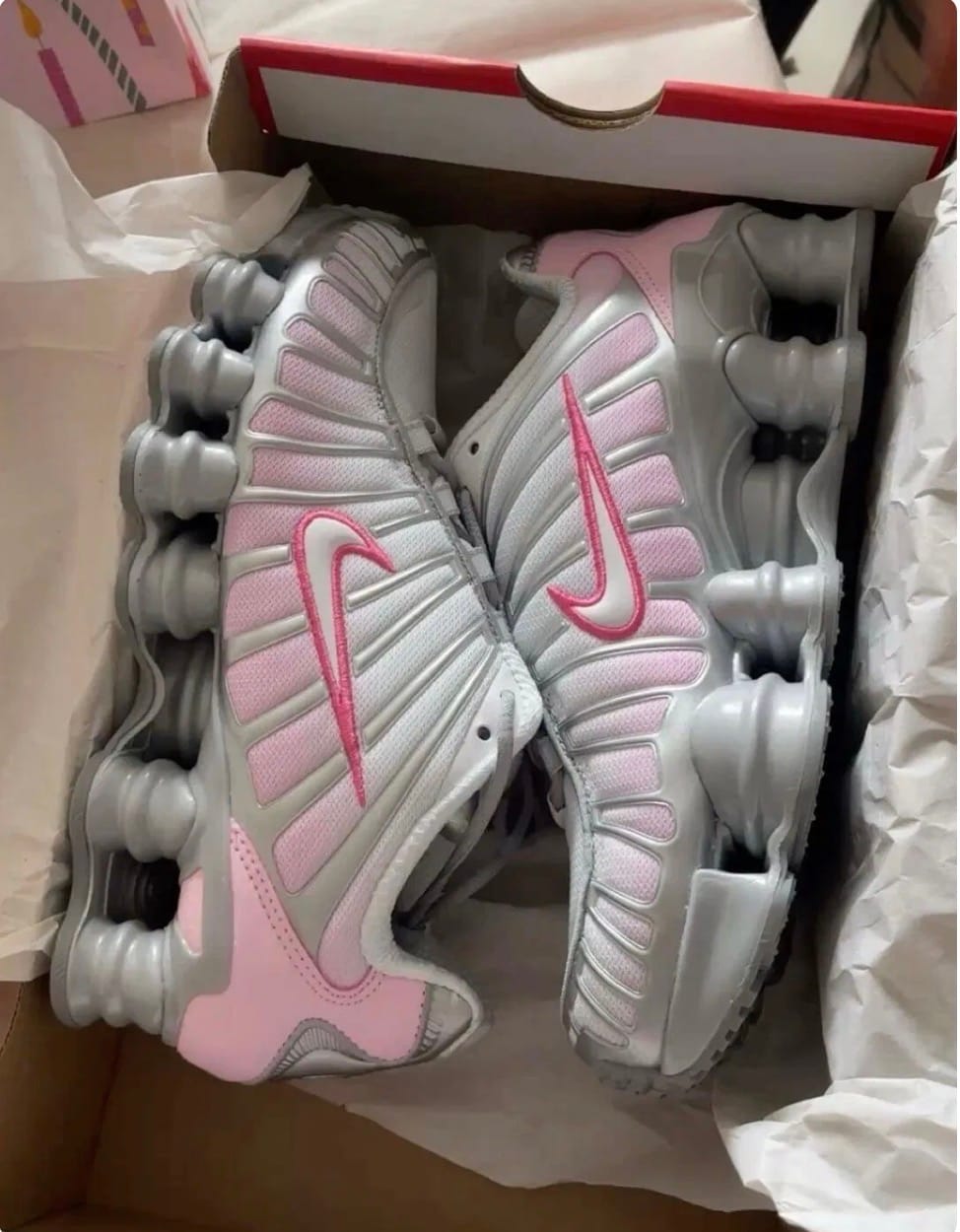 Customer photo review of NIKE SHOX TL METALLIC PLATINUM/PINK FOAM/WHITE
