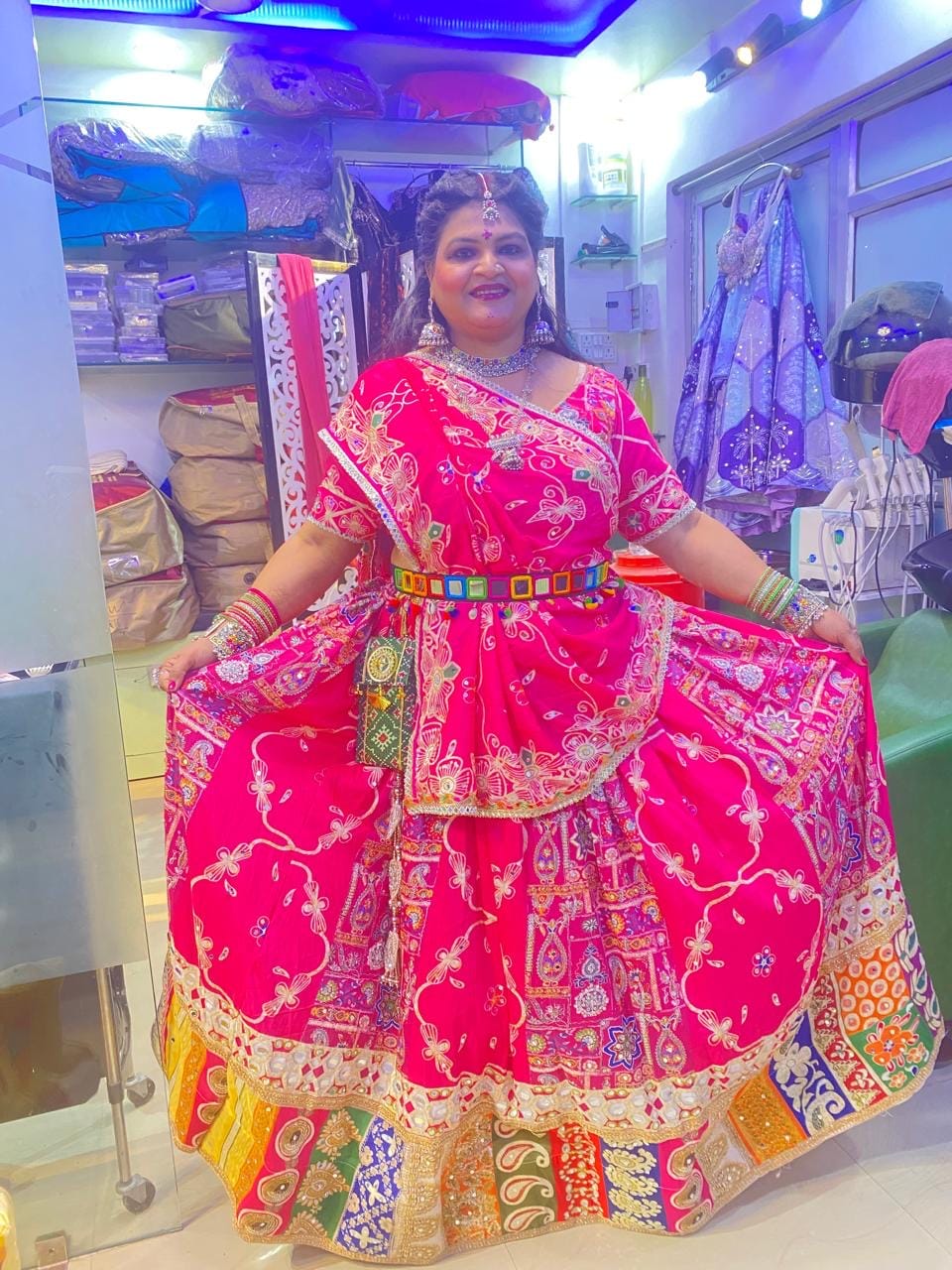 Customer photo review of Pink Color Digital Printed with Real Mirror Work Navratri Lehenga Choli