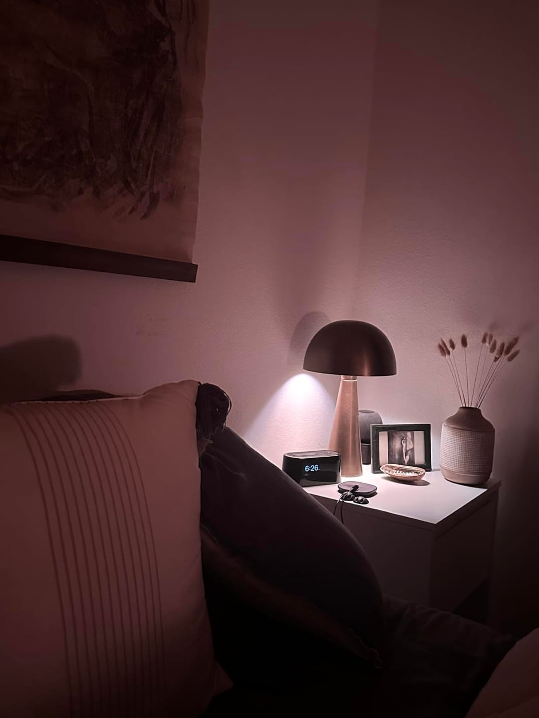 Customer photo review of Brushed Metal Mushroom Lamp | Cordless Rechargeable LED, 8.1 in | Touch Dimming Bedside Lamp, Gold or Silver