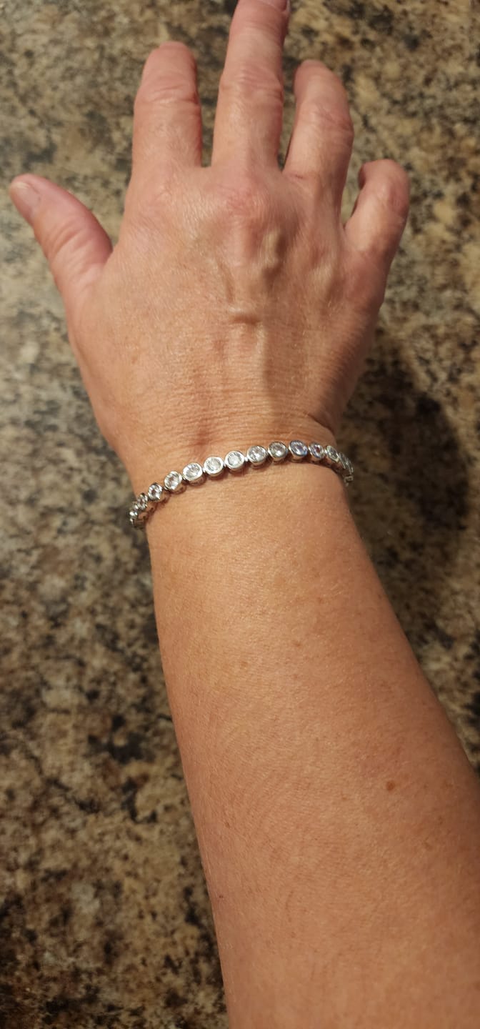 Customer photo review of Joelle 18k White Gold Plated Tennis Bracelet with Simulated Diamond Crystals