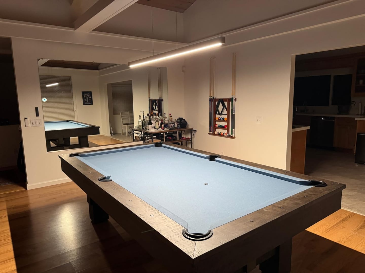 Customer photo review of Linear Wood LED Pendant Light | Pine or Walnut Bar, 31.5 or 47.2 in | Dining Table Light, Dimmable Remote Option