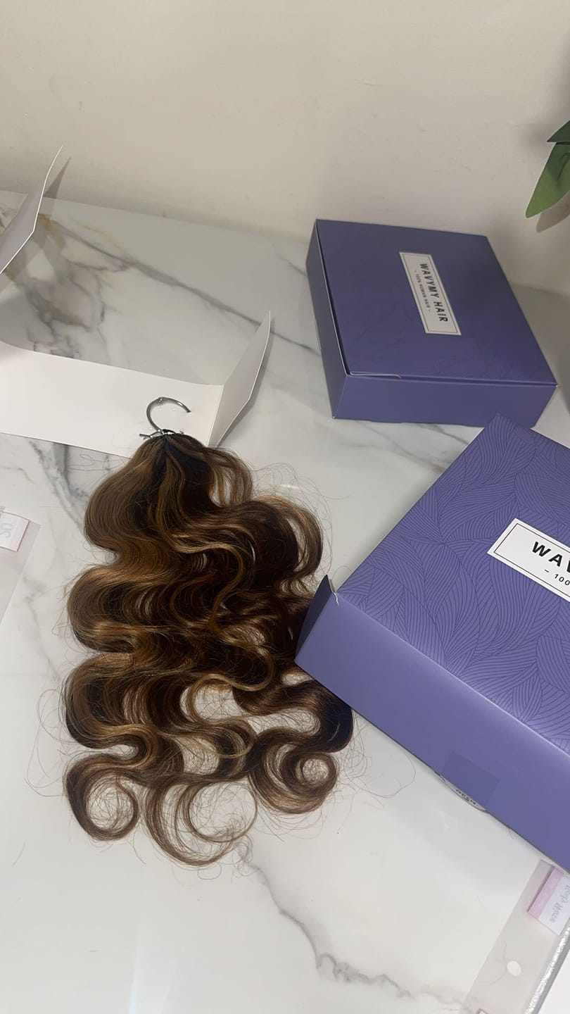Customer photo review of Wavymy Honey Blonde Highlight Body Wave Feather Crochet Hair Miracle Knots Human Hair Extension