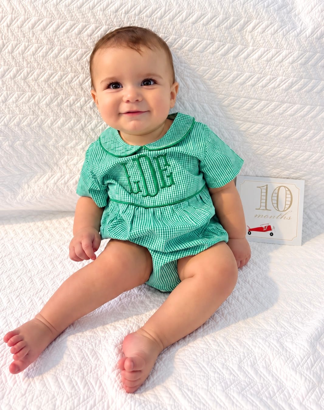 Customer photo review of Gingham Collared Bubble Green