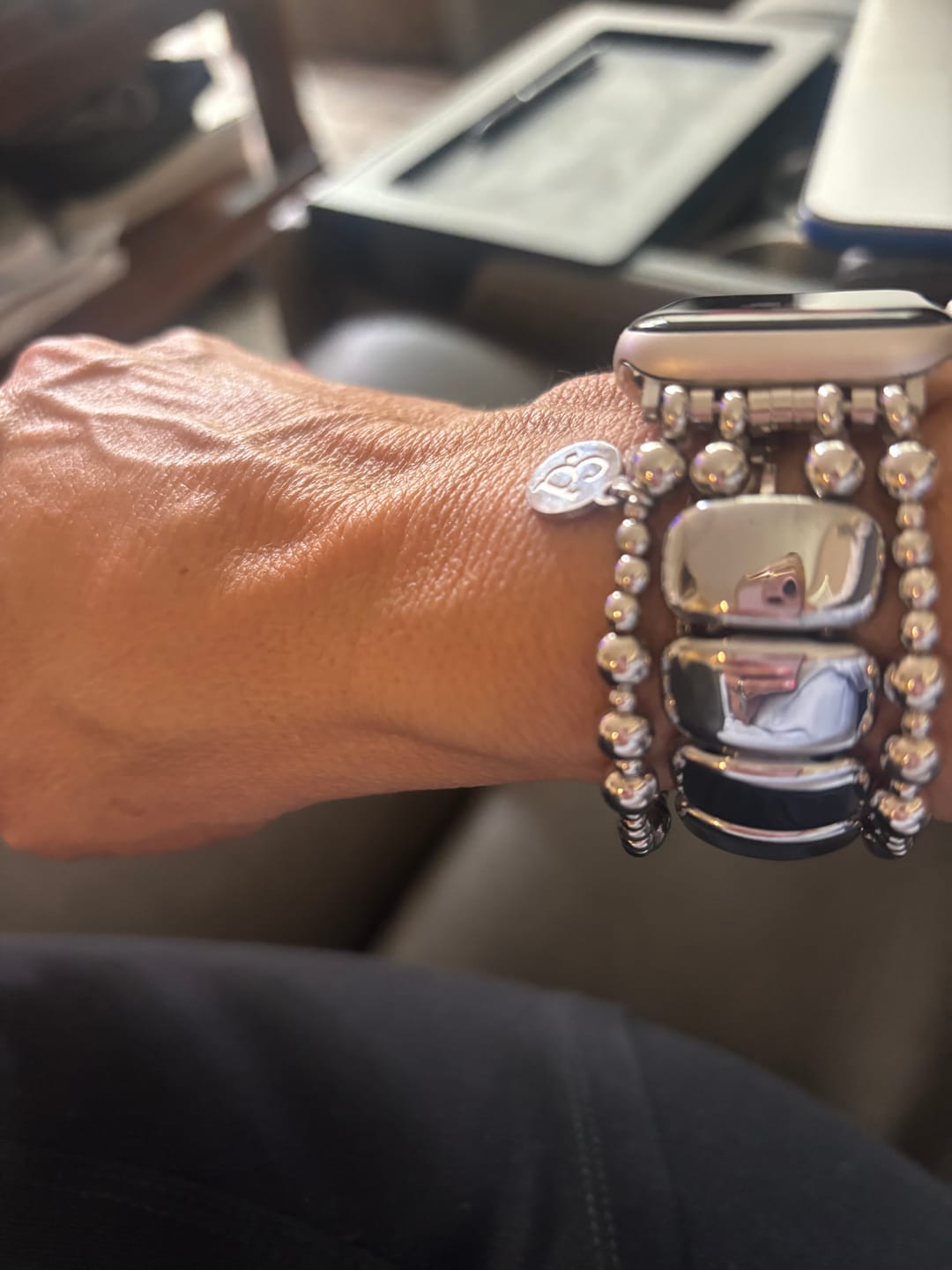 Customer photo review of Platinum Noir Stretch Apple Watch Strap