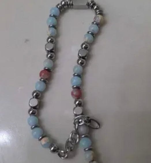 Customer photo review of 4mm Beaded Bracelet for Women & Men, Stainless Steel Pink Crystal, Obsidian, Tiger's Eye & Turquoise Friendship Anxiety Silver Bracelet