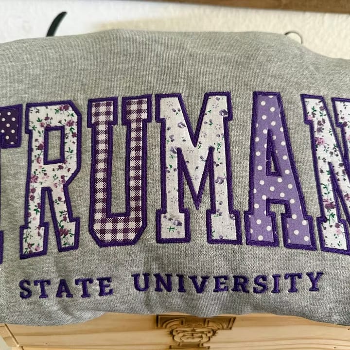 Customer photo review of Custom Patchwork Fabric Embroidered Sweatshirt Team and School Name Applique Varsity Letters