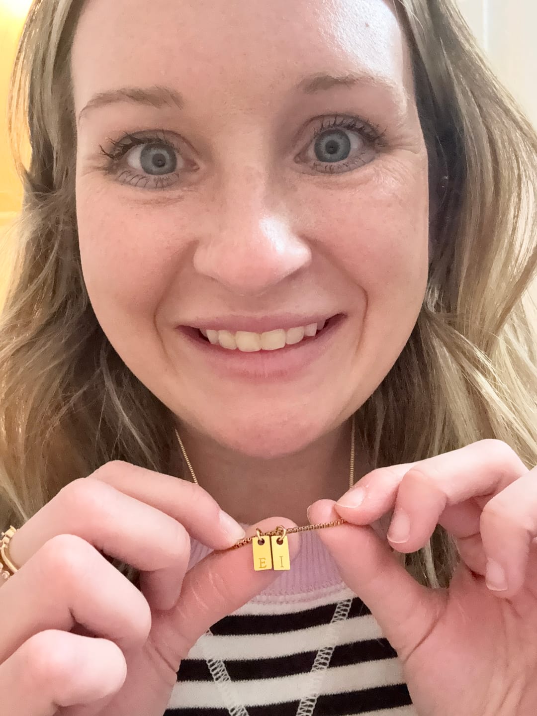 Customer photo review of Tag Initial Necklace