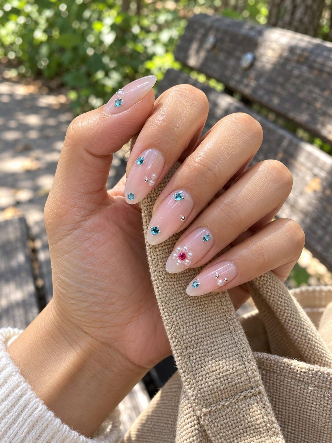 Customer photo review of Azure Pearl Bloom | Medium-Long Almond