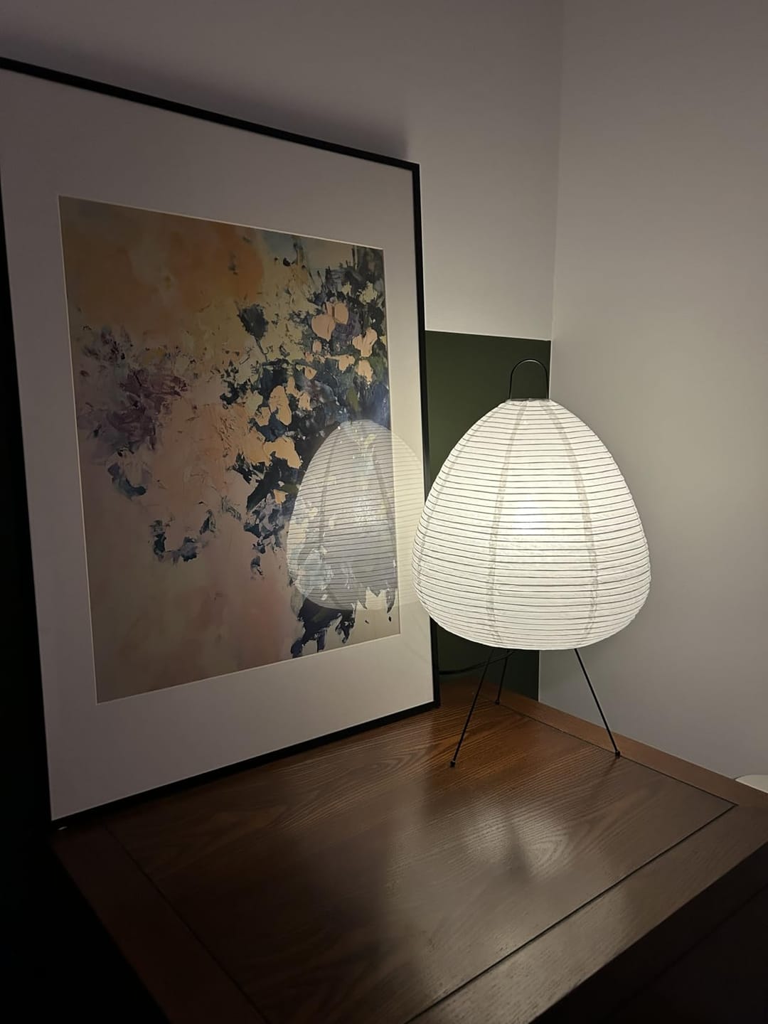 Customer photo review of Rice Paper Table Lamp | Japanese Zen Shade on Metal Tripod Base | LED Included, Soft Ambient Bedside Light