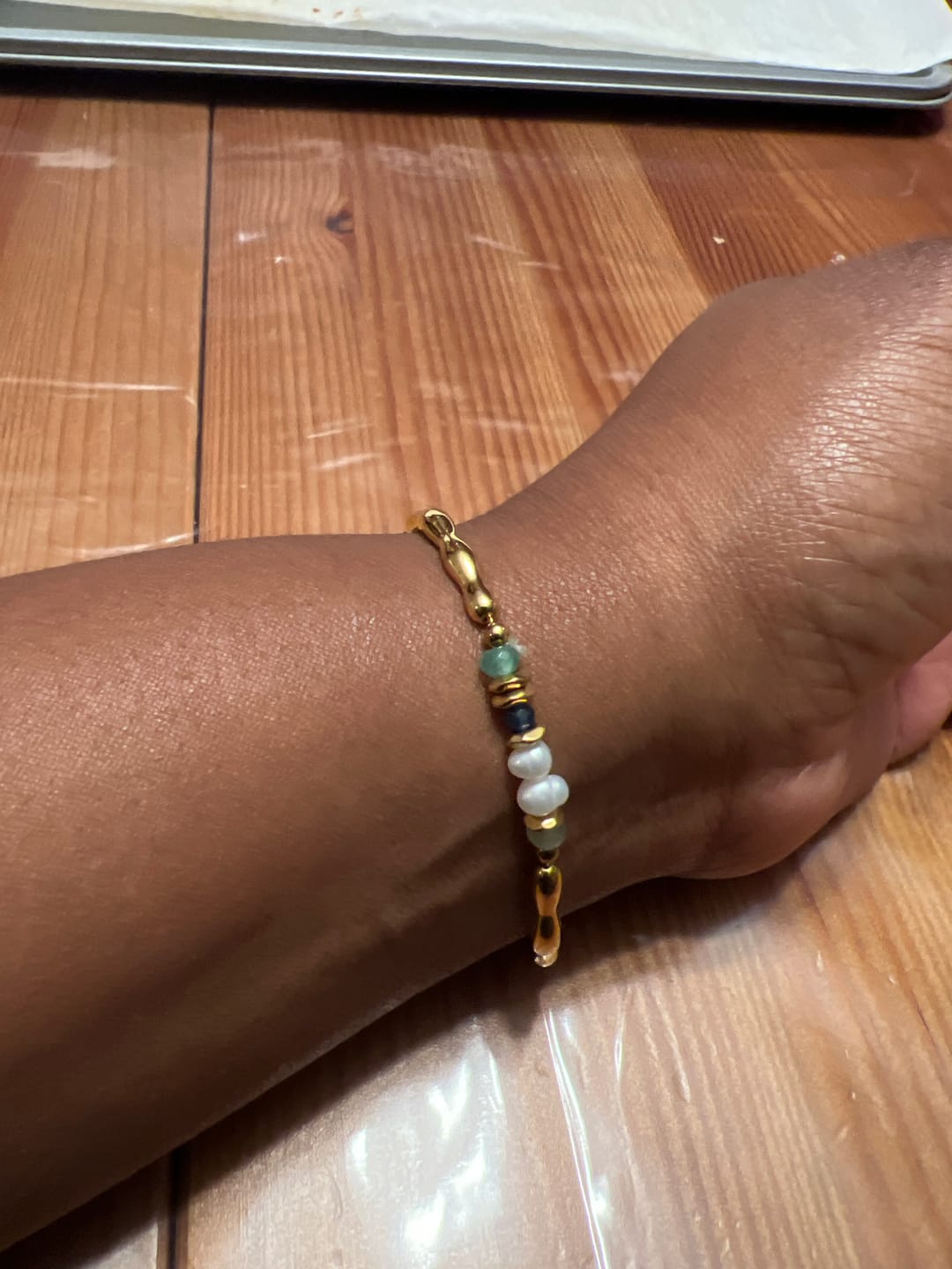Customer photo review of Freshwater Pearl & Malachite Beaded Bracelet