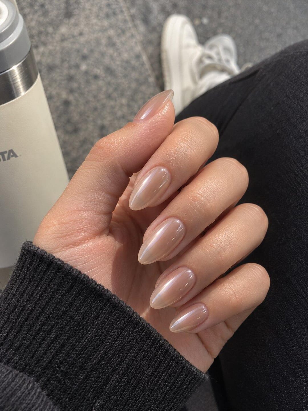 Customer photo review of Nude Chrome | Medium-Long Almond