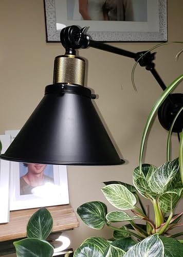Customer photo review of Swing Arm Wall Sconce | Black Metal Cone Shade, 16 in Folding Arm | Plug-In or Hardwired, Single or Set of 2