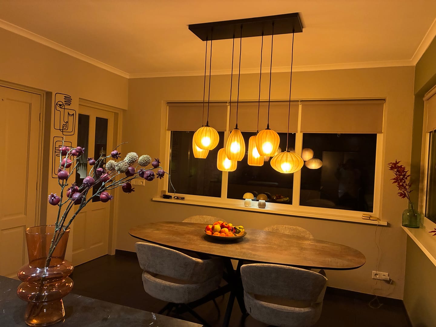 Customer photo review of Hanglamp Elyra - 7-lichts - Frosted Bruin - Matglas