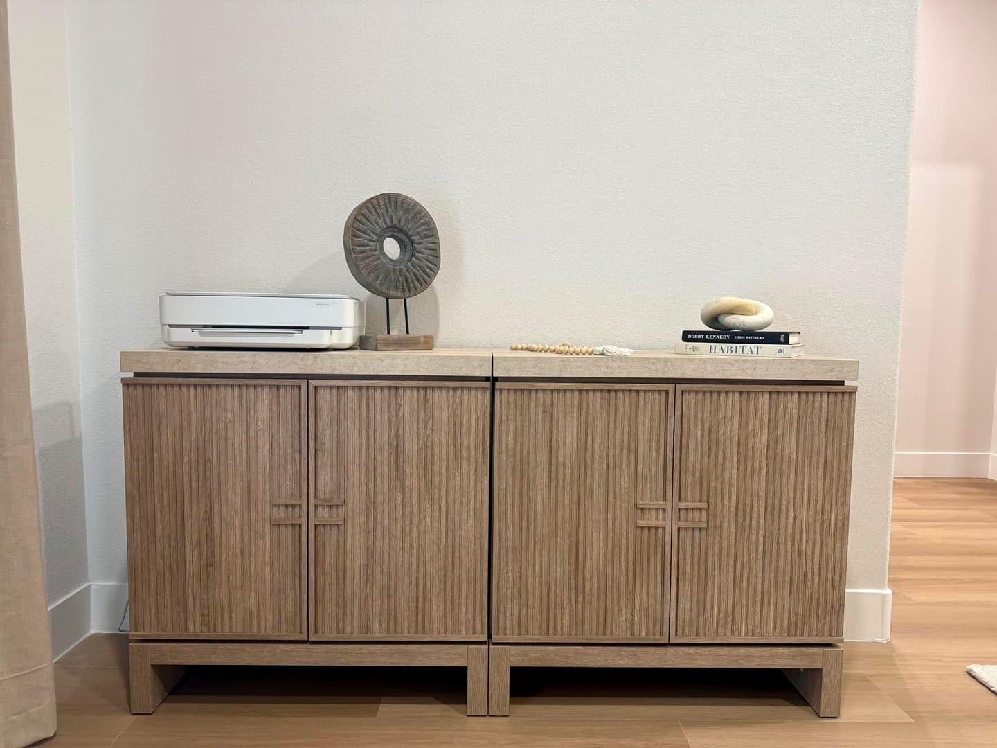 Customer photo review of Anton 32" Fluted Buffet Cabinets with Travertine Top (Set of 2)