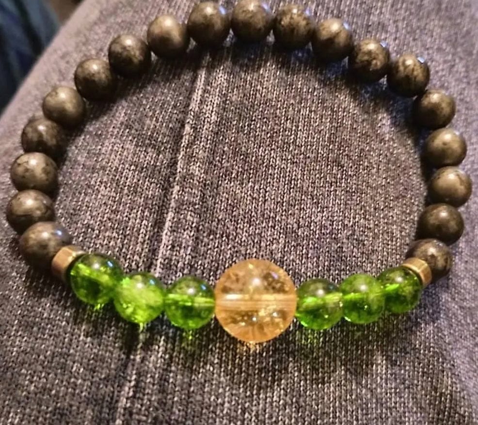 Customer photo review of Citrine Peridot Pyrite Gemstone Bracelet: Abundance Wealth Jewelry
