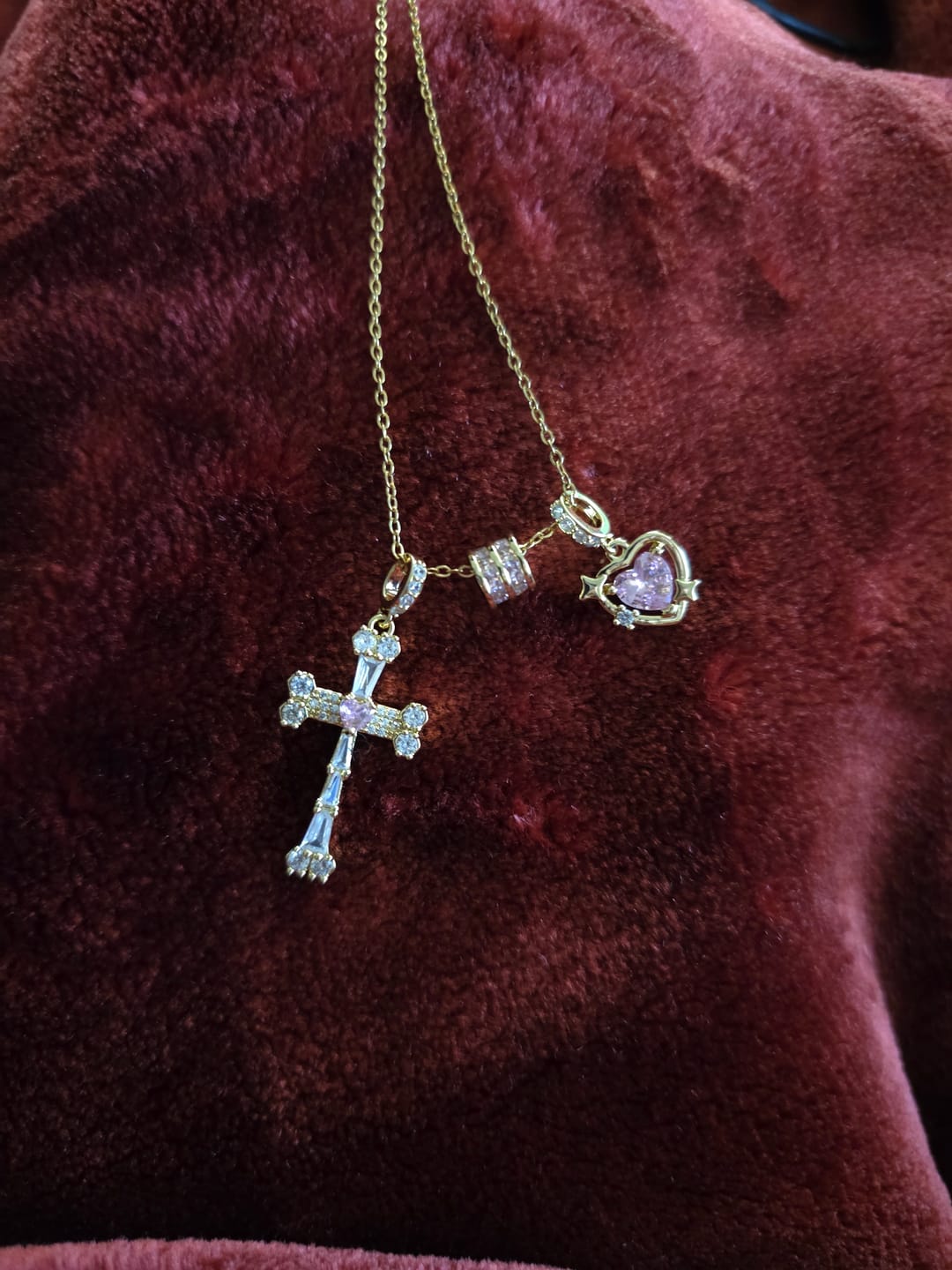 Customer photo review of FREE Today: Delicate Paved Crystal Cross Necklace: Emblem of Quiet Celestial Safeguard