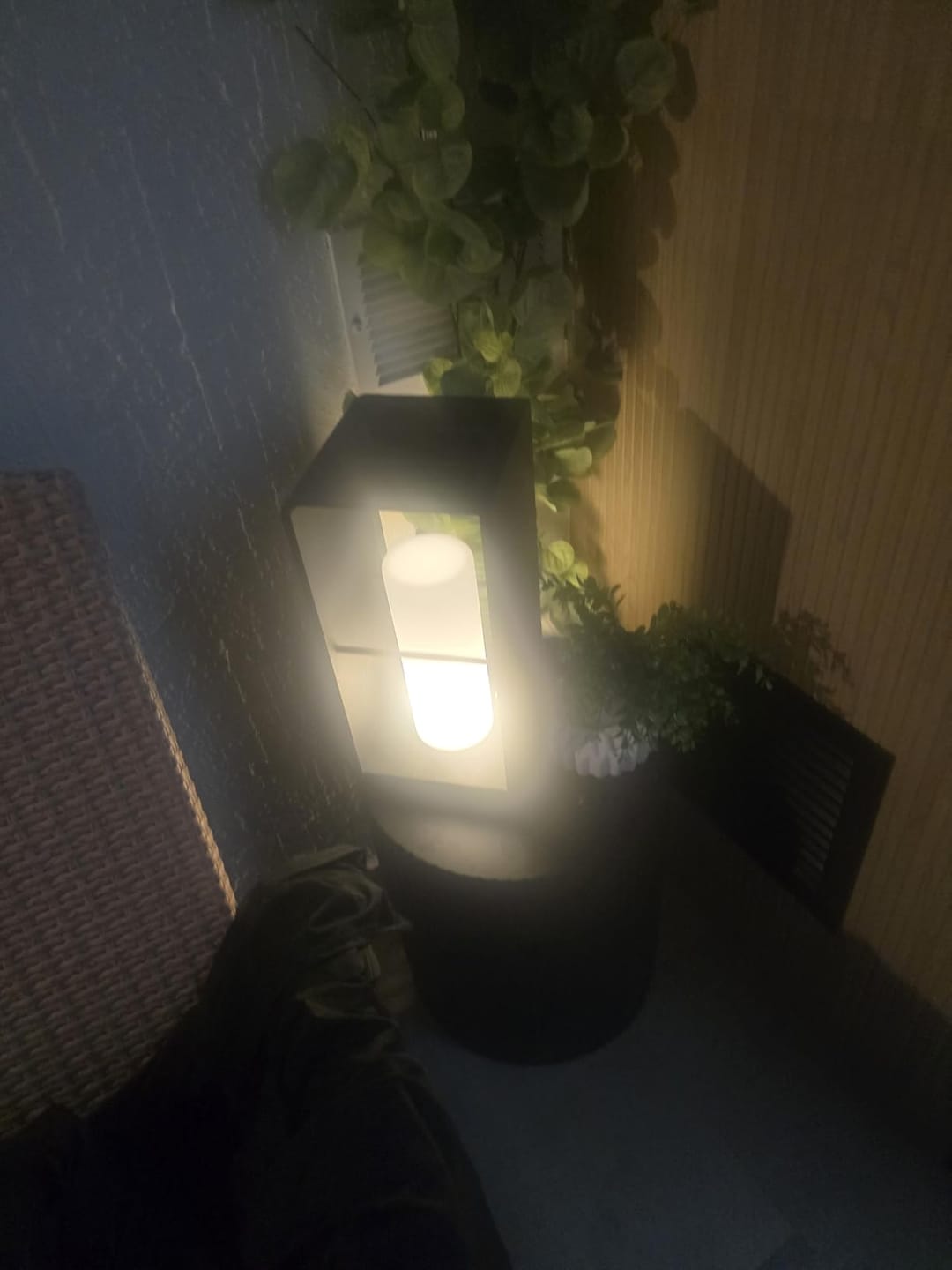 Customer photo review of Solar Outdoor Lantern | Black Aluminum Frame, Frosted Diffuser, IP65 | 11.8 to 23.6 in, 3-Color Remote Option