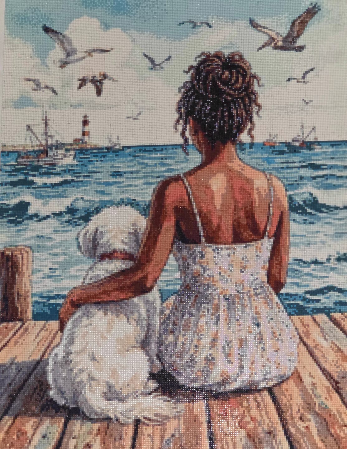 Customer photo review of Woman And Dog Beach Dock (Diamond Painting)