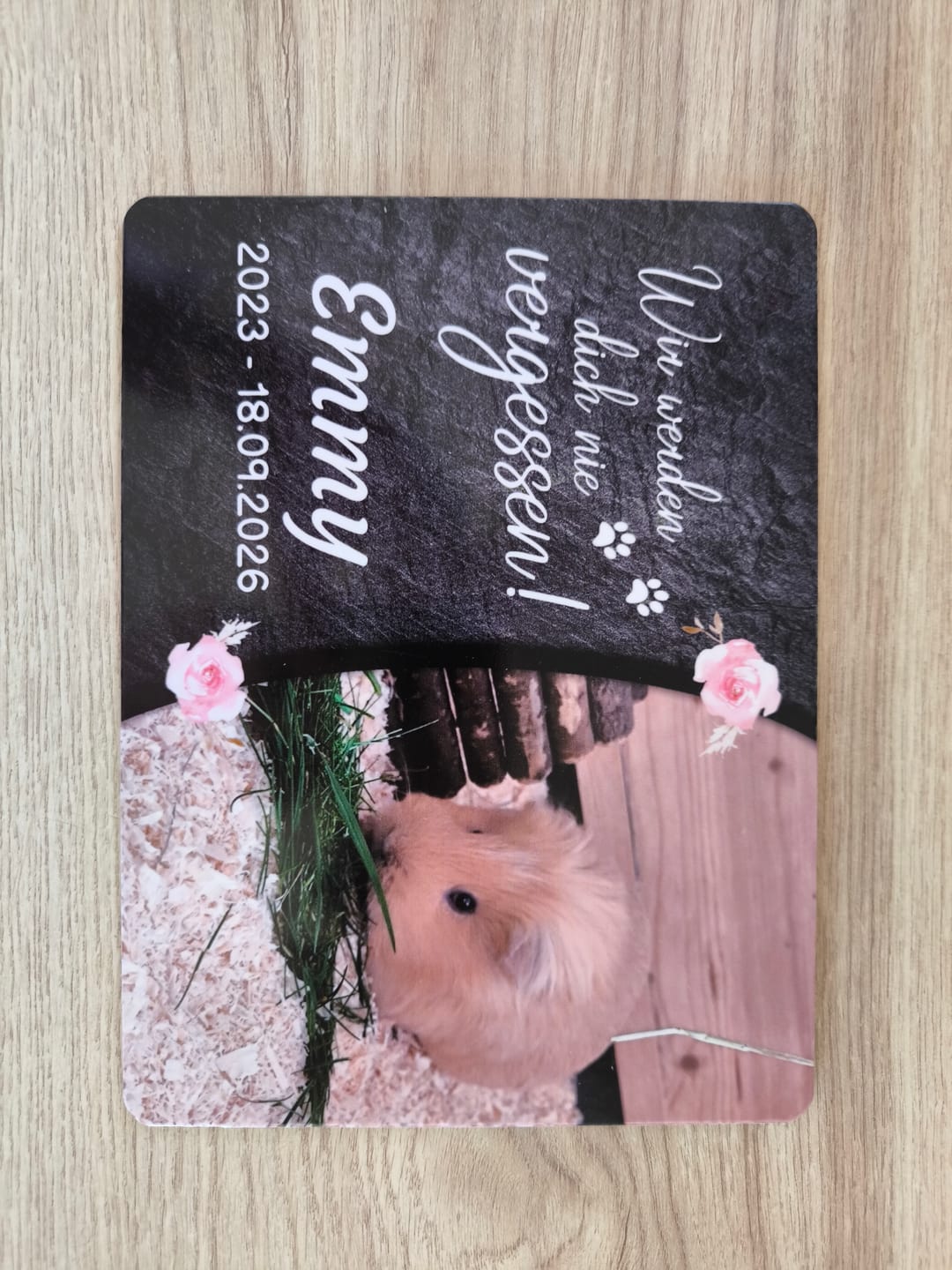 Customer photo review of Kaninchen Gedenktafel mit Foto & Spruch (UV- & Wetterfest)