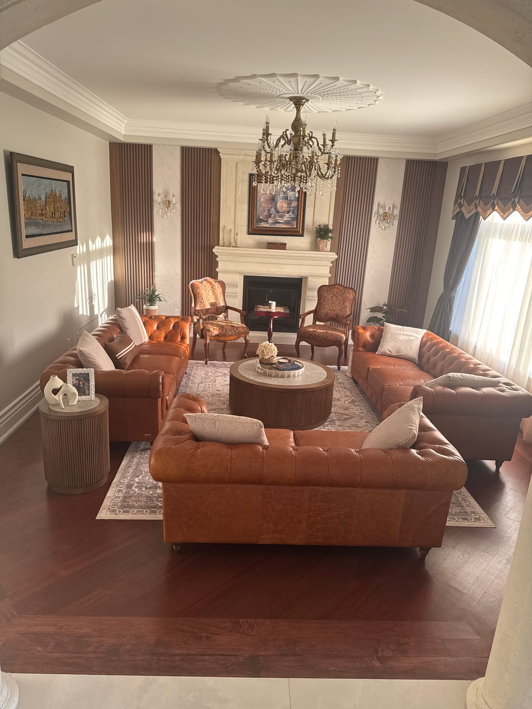 Customer photo review of Stanhope Cognac Distressed Leather 3 Seater Chesterfield