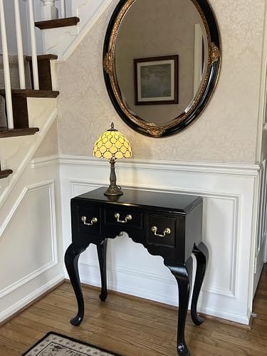 Customer photo review of Tiffany-Style Table Lamp | 8 in Stained Glass Shade in a White Beaded Pattern | Resin Base, 16 in Tall, E12
