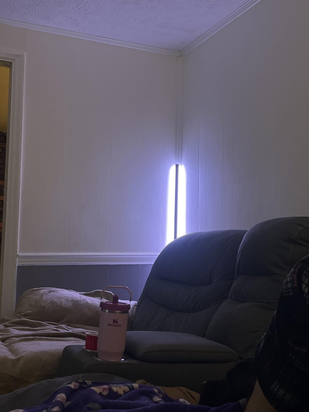 Customer photo review of Corner Floor Lamp | 47 or 57 in LED Light Bar on a Triangle Base | Foot Switch, Warm or 3-Color Light