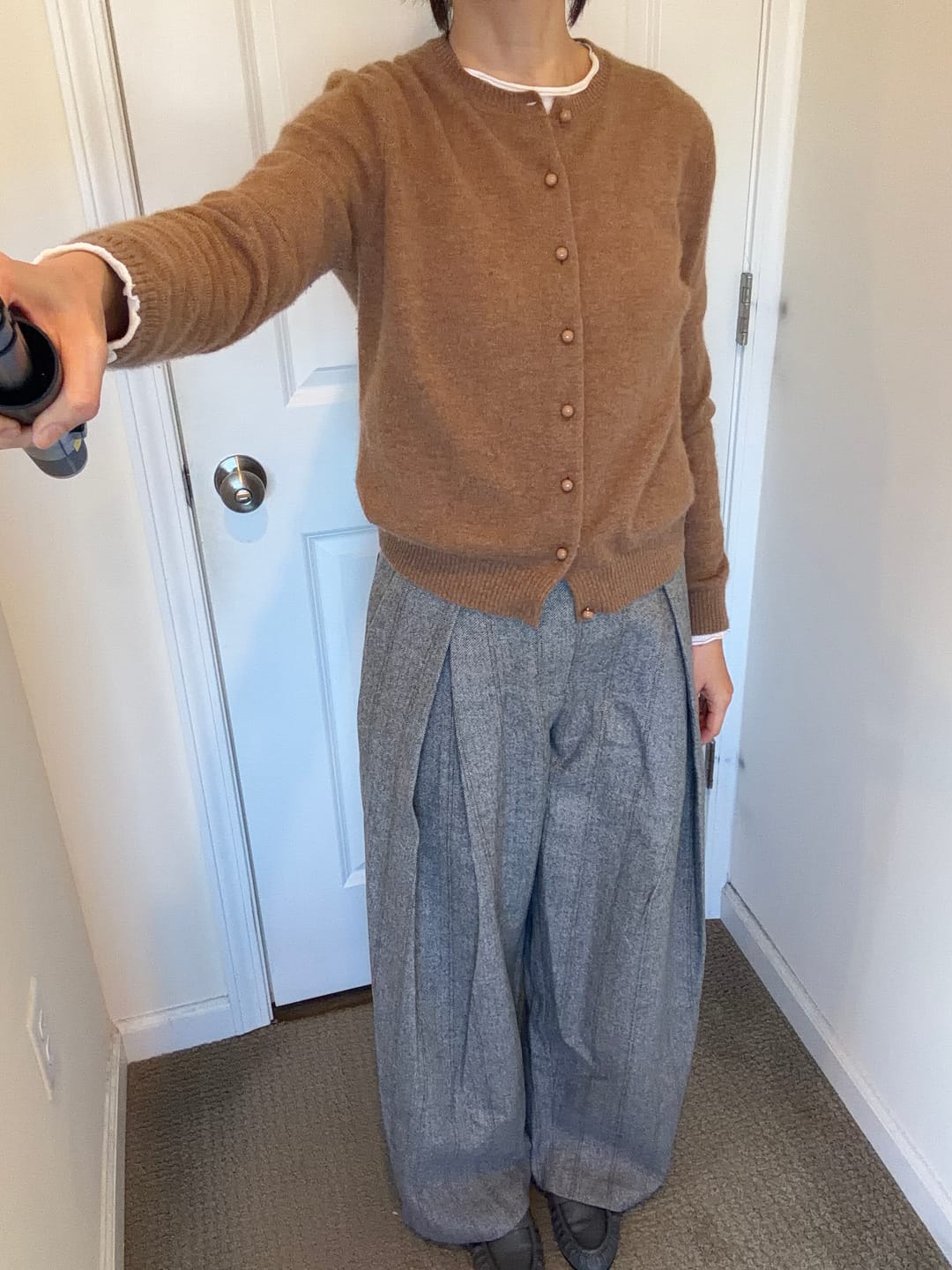 Customer photo review of Hayes Herringbone Tweed Wide Leg Pants