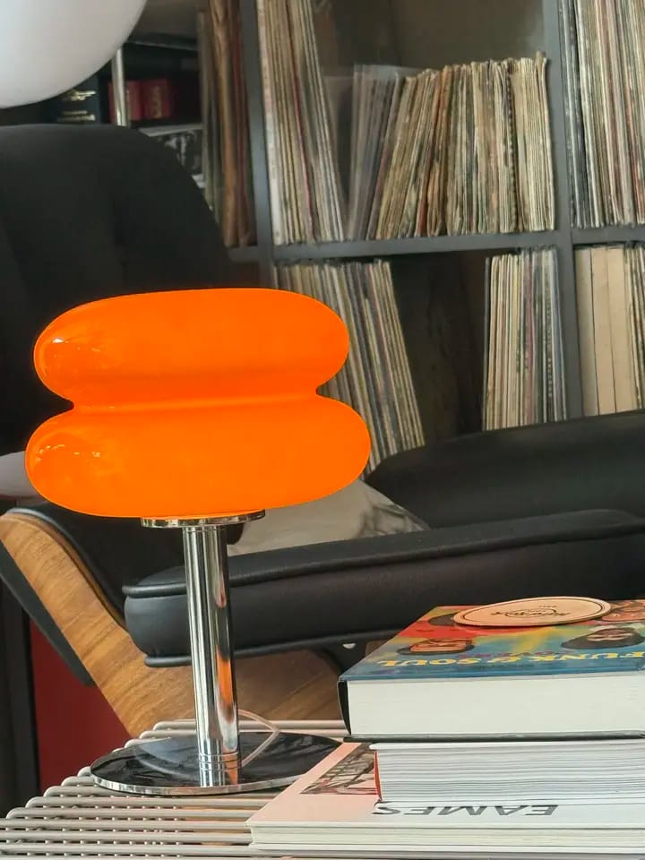 Customer photo review of Glass Table Lamp | Handcrafted Shade on Chrome Base, LED Included | 11 in Retro Bedside & Living Room
