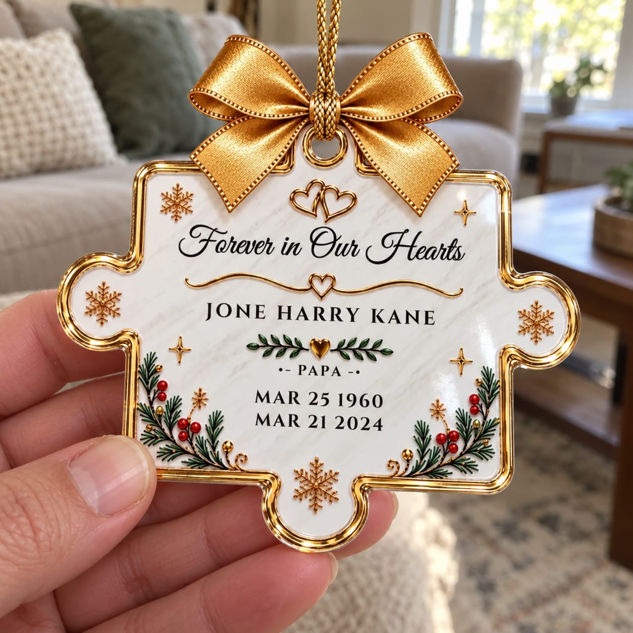 Customer photo review of Personalized Memorial Puzzle Piece Ornament – Our Missing Piece, Custom Name & Dates, In Loving Memory Christmas Keepsake