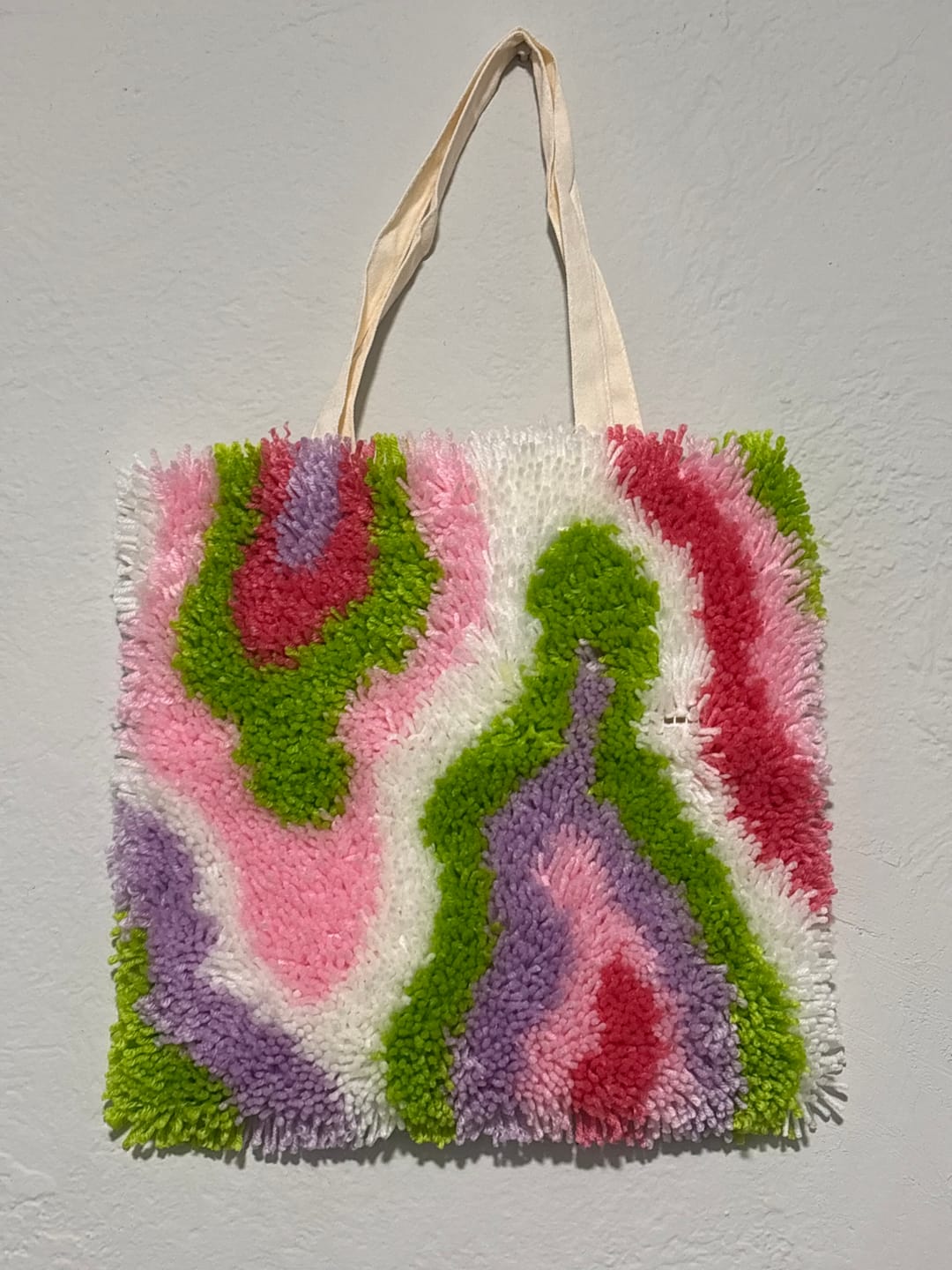 Customer photo review of ACID RAIN - Latch Hook Tote Bag