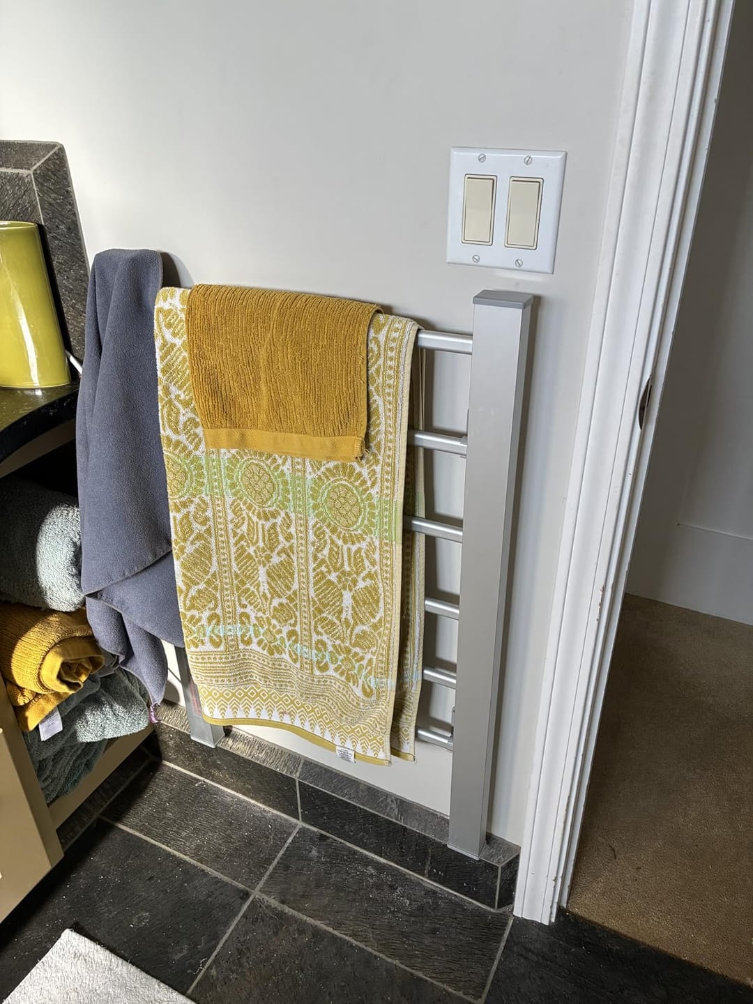 Customer photo review of Heated Towel Rack | Freestanding or Wall-Mount Aluminum Warmer, 100W | Holds 6 Towels, 113 to 122°F