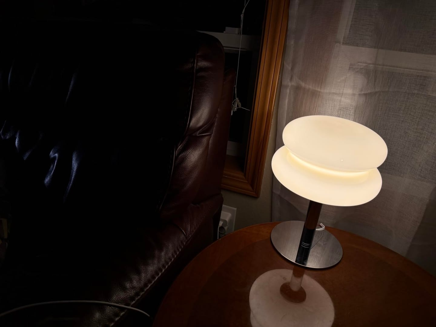 Customer photo review of Glass Table Lamp | Handcrafted Shade on Chrome Base, LED Included | 11 in Retro Bedside & Living Room