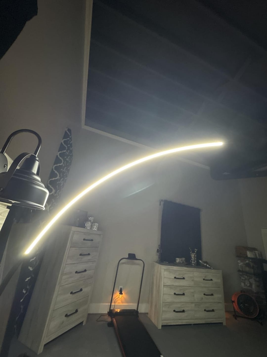Customer photo review of Arc Floor Lamp | 67 in Matte Aluminum Arc with 47 in Reach, 30W RGB LED | Remote and App Control, Black or White