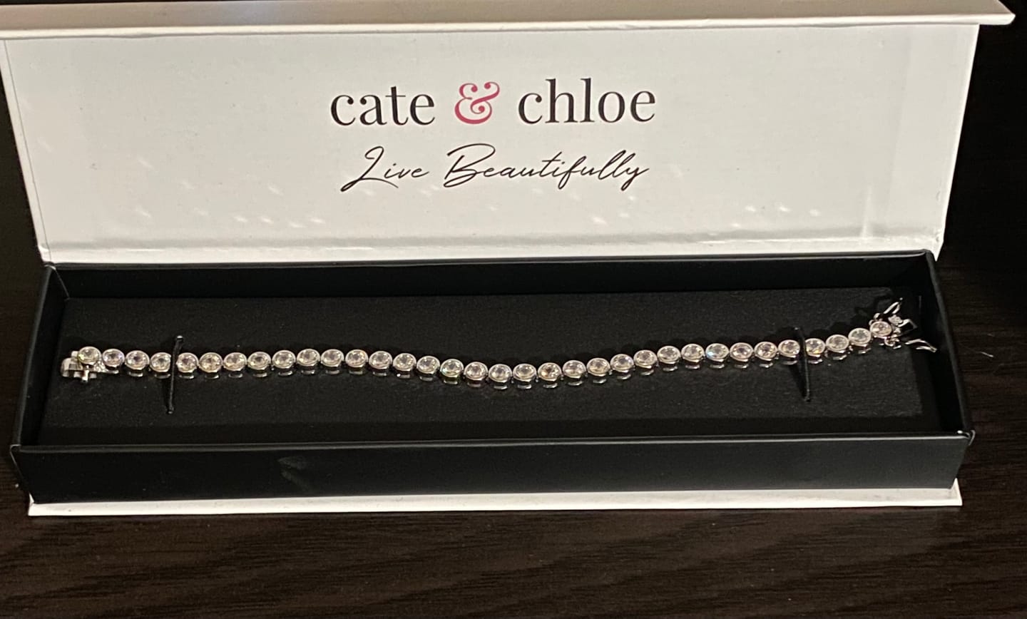 Customer photo review of Joelle 18k White Gold Plated Tennis Bracelet with Simulated Diamond Crystals