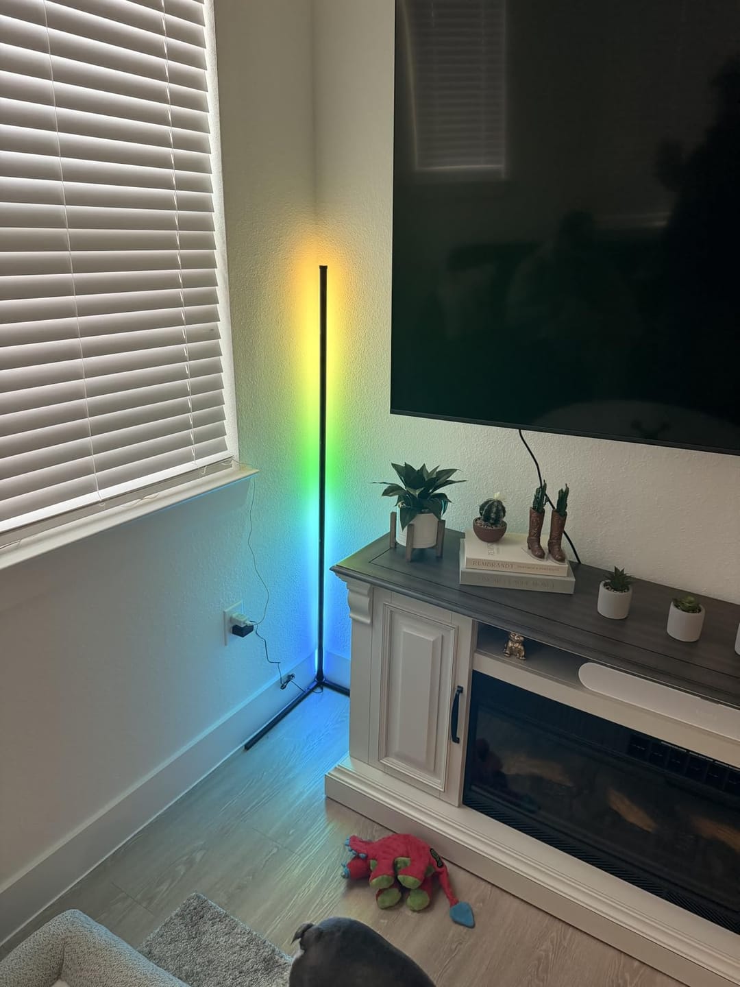 Customer photo review of LED Corner Floor Lamp | 56 or 63 in Aluminum Light Bar, RGB or Tunable White | Remote Dimming, Black or White