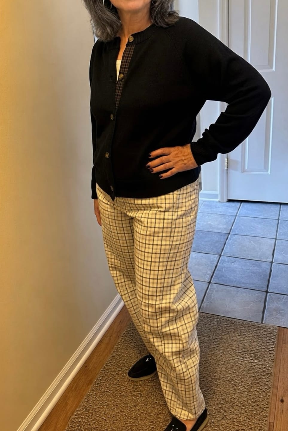 Customer photo review of Oxford Plaid Barrel Pants