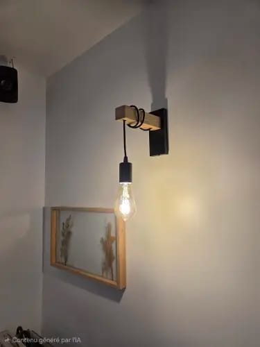 Customer photo review of Industrial Wall Sconce | Metal & Wood Semi-Flush Light for E27 Bulb | Bedroom, Hallway & Dining
