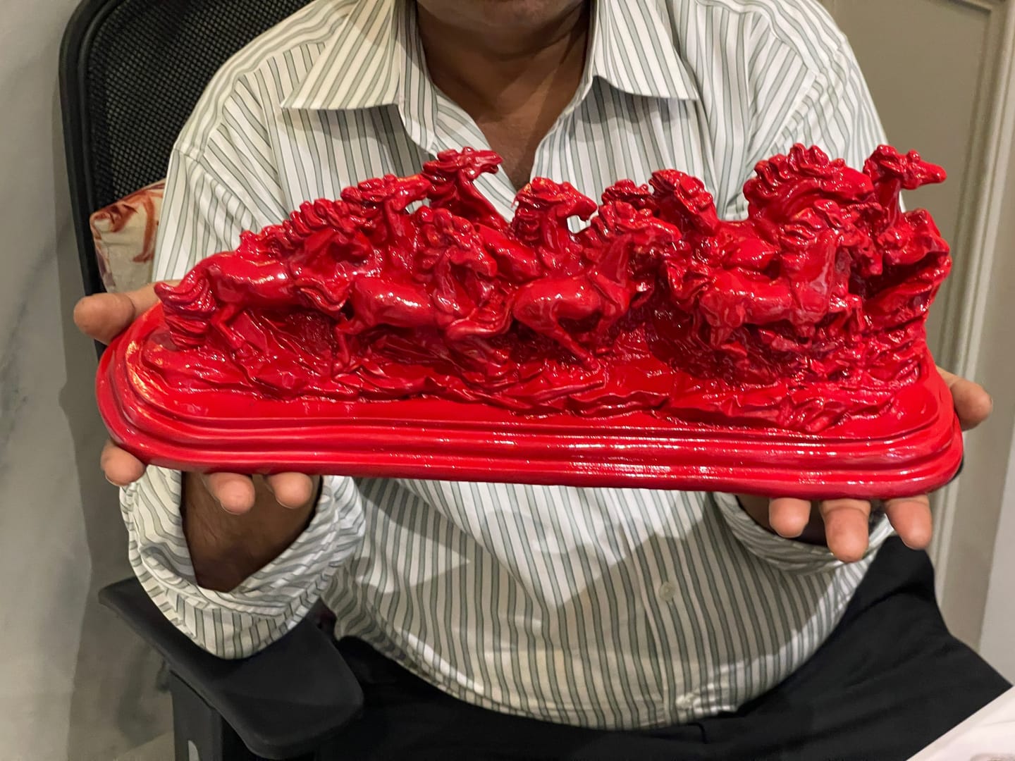 Customer photo review of Majestic Twelve Red Running Horses Resin Sculpture Vastu Remedy for Power, Rapid Progress and Business Growth for Office, Leadership Spaces and Living Room Decor | 39 x 14 cm | 1.6 kg