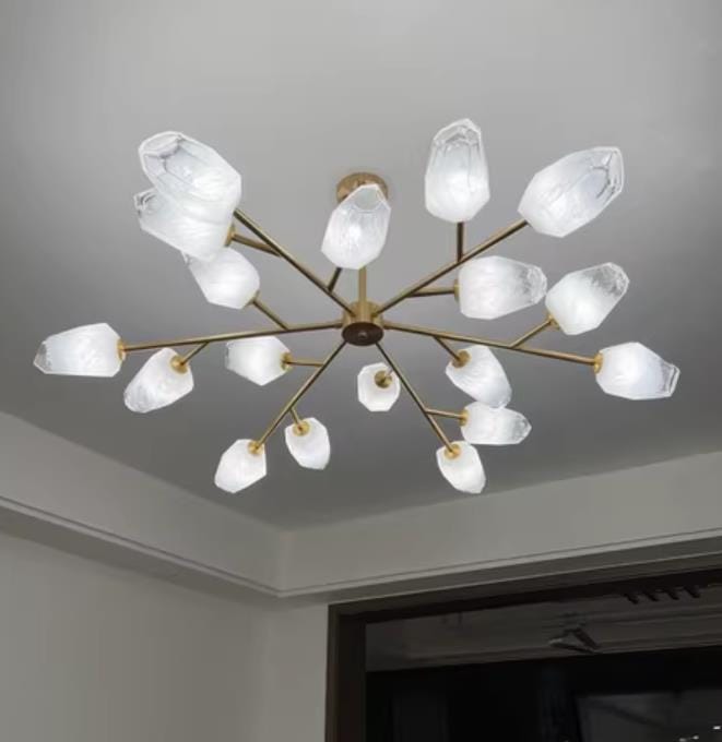 Customer photo review of Gold Iron Chandelier, White Glass Shades, Hardwired, 30 cm High