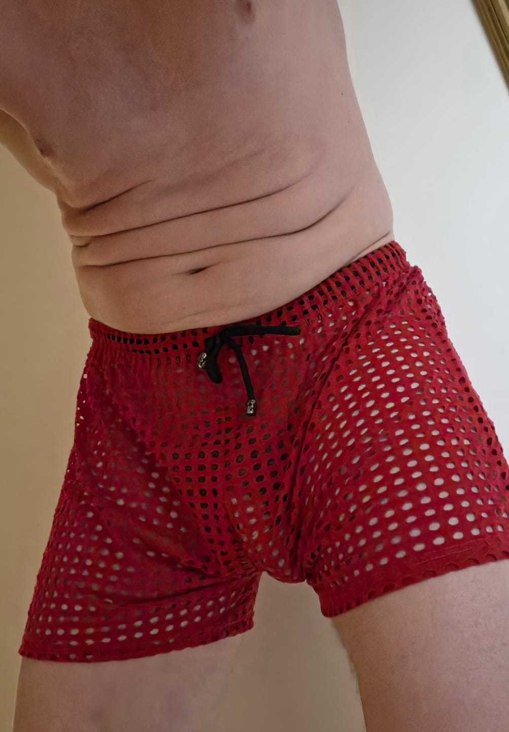 Customer photo review of 2 Pack Men's Mesh See-Through Shorts with Drawstring Waist