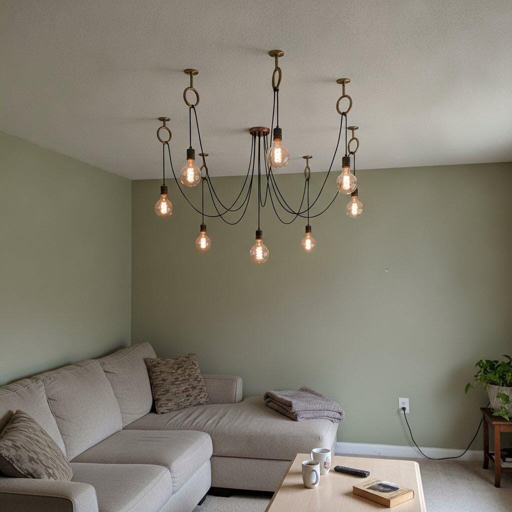 Customer photo review of Spider Pendant Light, Copper Finish, Exposed Bulb Chandelier